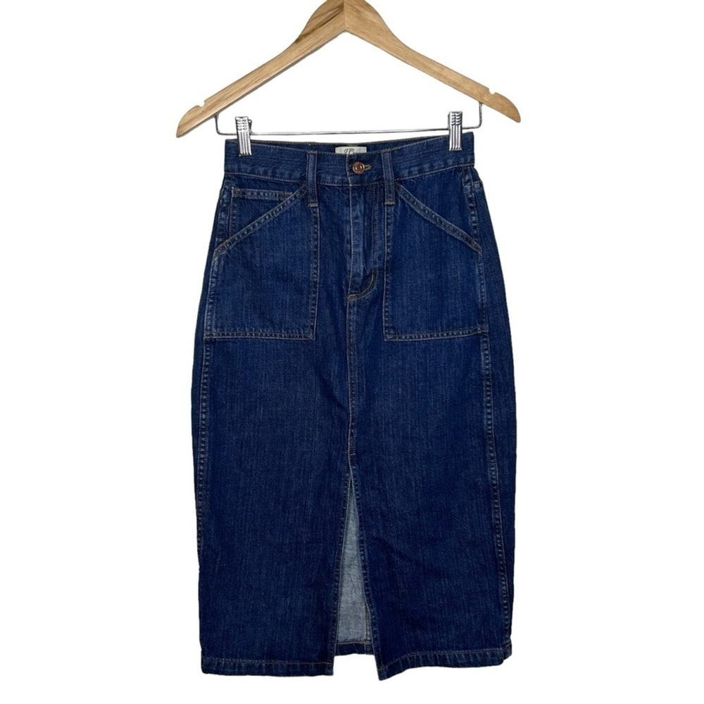 J.CREW Austin Wash Front Slit Denim Pencil Midi 100% Cotton Skirt Women’ Size 24 - Picture 11 of 12